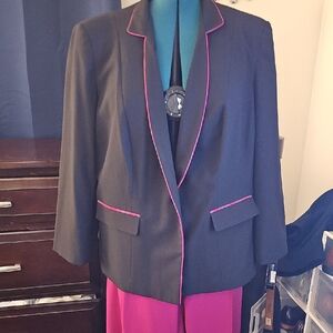Black Pants Suits with Pink Trim, Plus Size